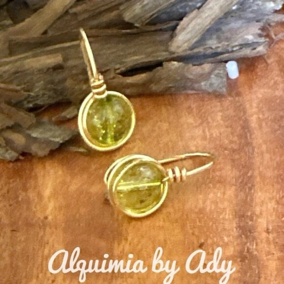 lemon yellow tourmaline gold earrings - Picture 1 of 1